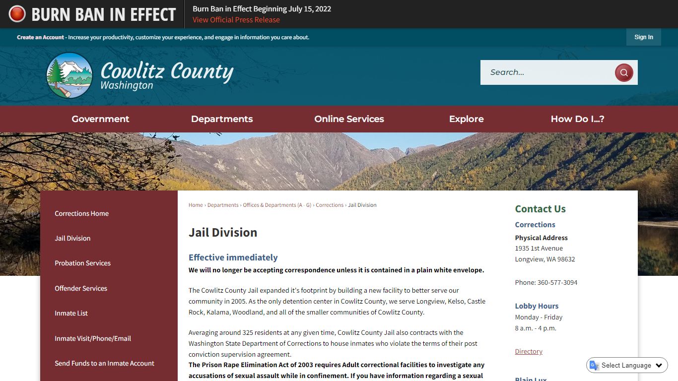 Jail Division | Cowlitz County, WA - Official Website